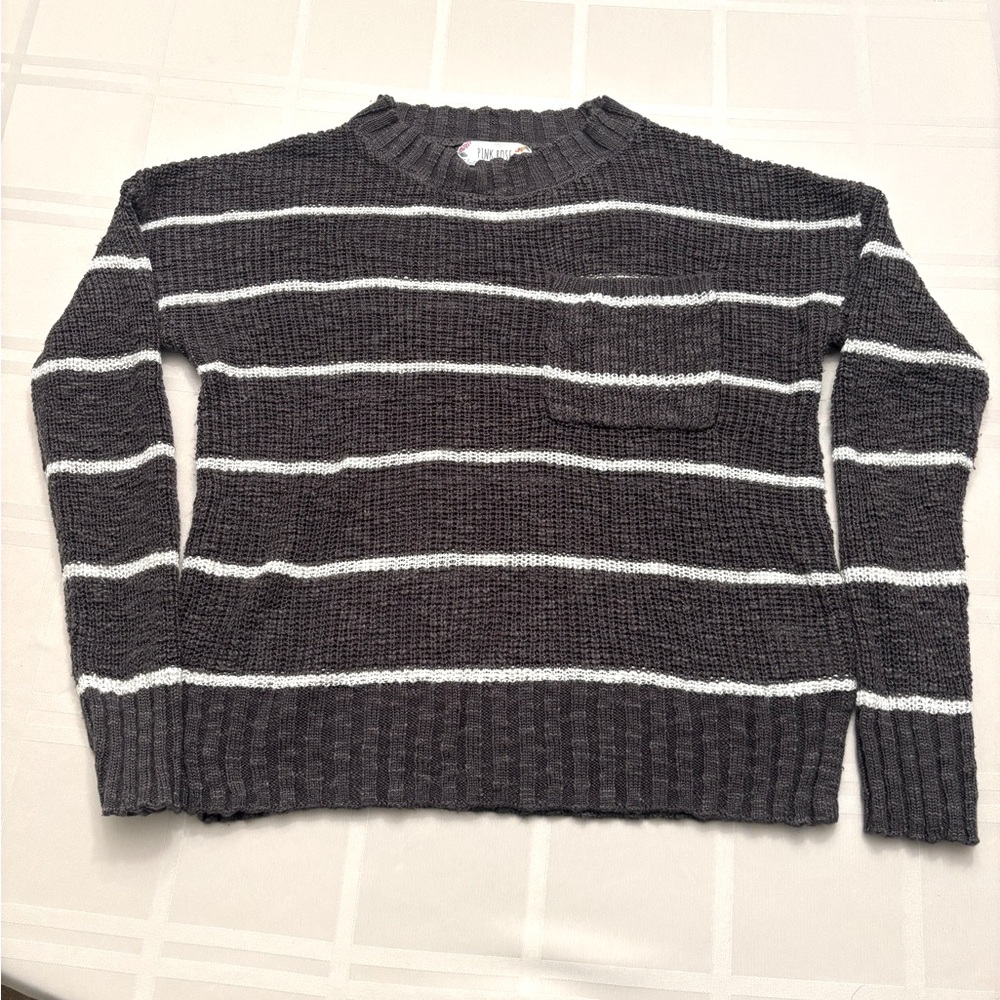 Pink Rose brand dark gray striped sweater w/pocket - juniors size small